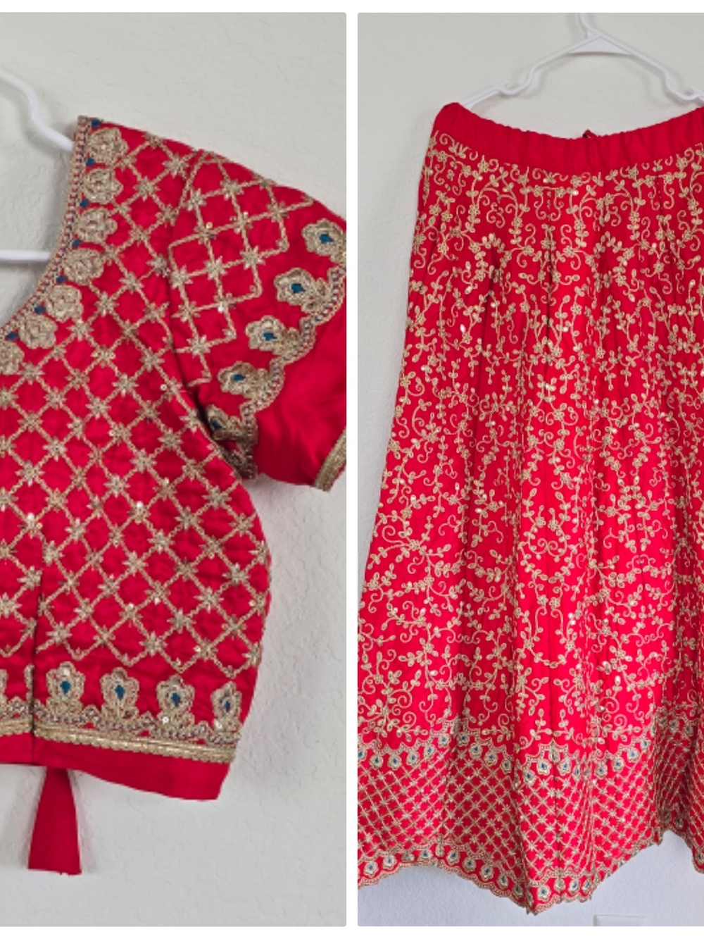 Embroidered Red Women's Saree with Gold Accents